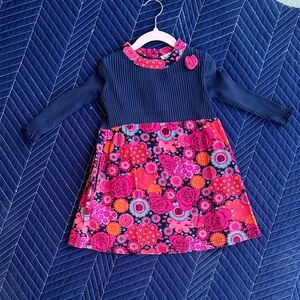 Le Top Navy and Pink Floral Kids Dress
